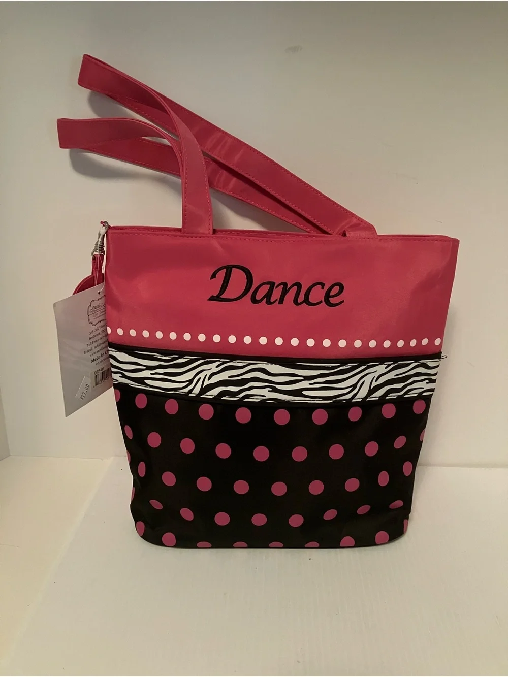 New! Sassi Designs Dance Bag Pink Black Polka Dot